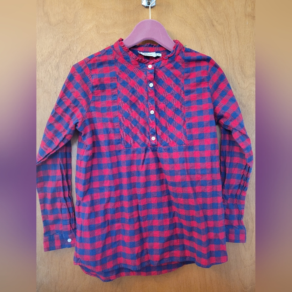 Vineyard Vines Girl's Plaid Shirt with Ruffles, Size XL (16)